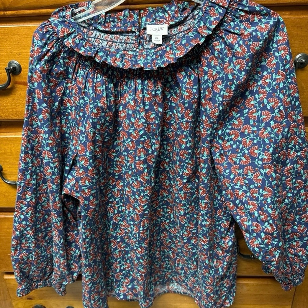 J. Crew Women's Floral Blouse - Blue and Red